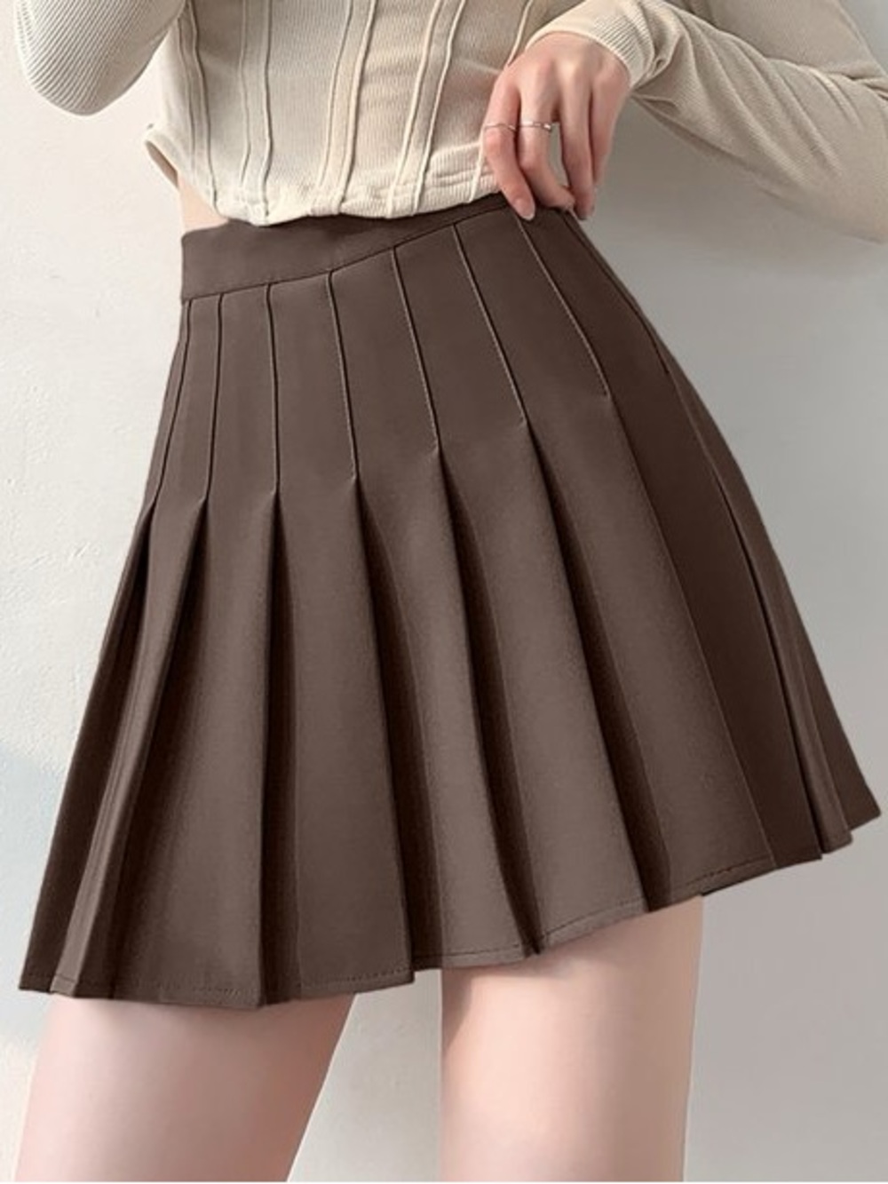 Brown Pleated Mini Skirt - Women
